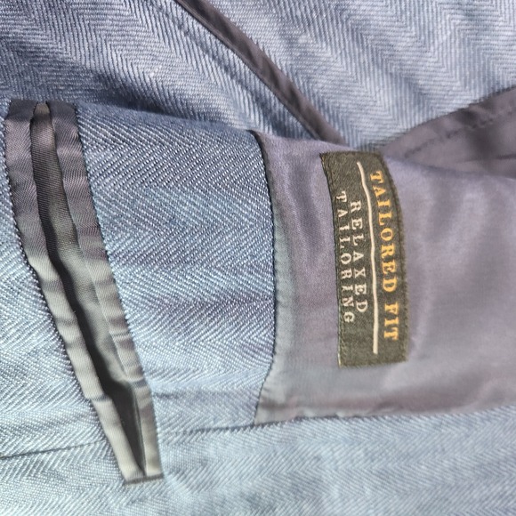 Jos A Bank Reserve Tailored Fit Blue Linen Preppy‎ Beach Wedding men Size 48 - Picture 9 of 11